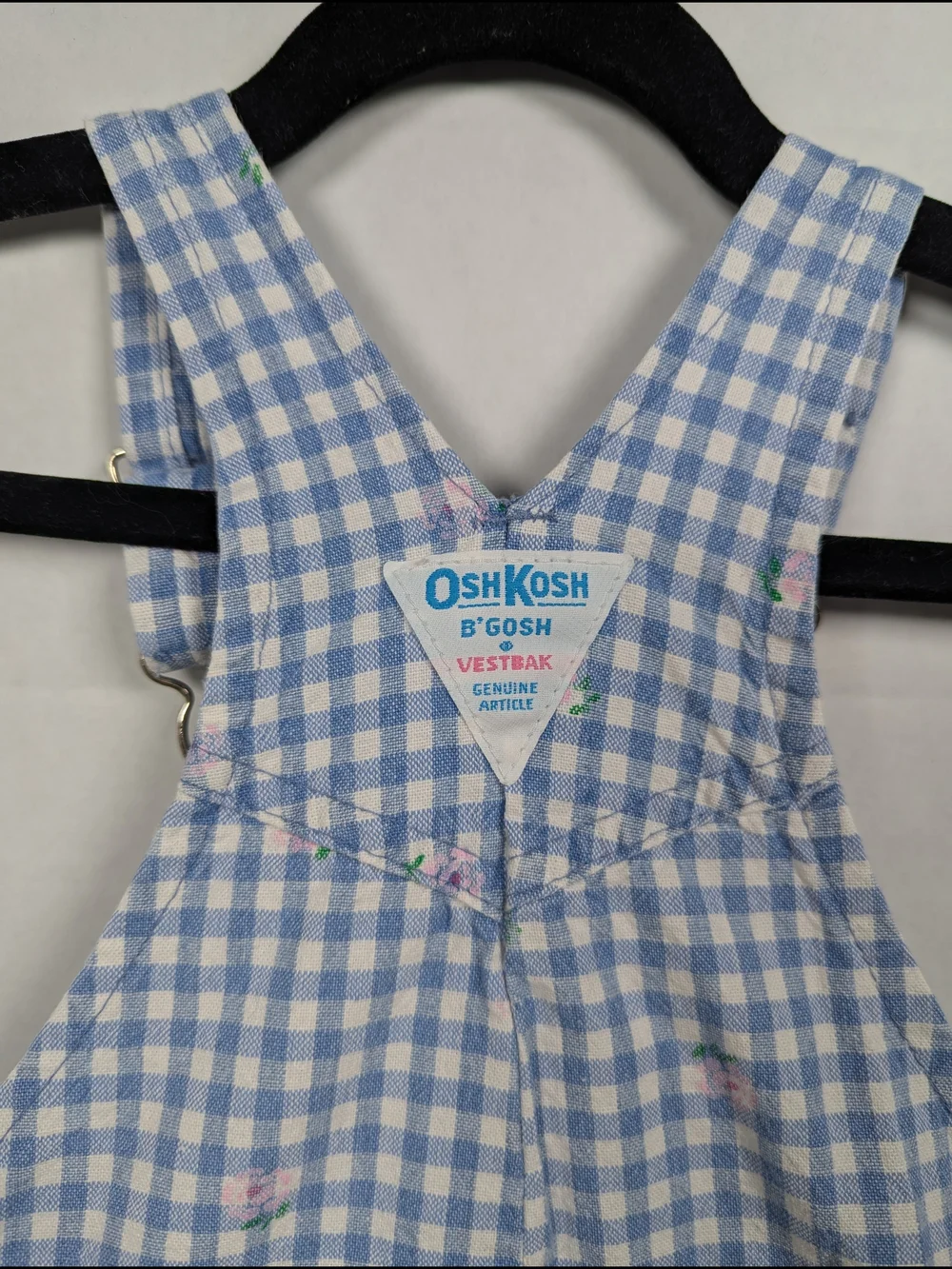 VTG 80s 90s OshKosh B'Gosh Vestback Overalls Shorts Floral Gingham Size 2T USA